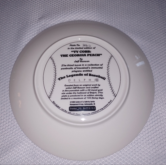 Legends of Baseball TY COBB THE GEORGIA PEACH Plate #3116 Jeff Barson 8" - Picture 2 of 4